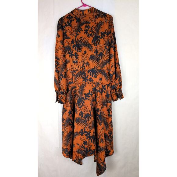 Future Collective Kahlana Barfieild Brown floral satin asymmetrical dress Large - Picture 3 of 9